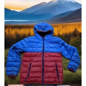 Eddie Bauer Down Puffer‎ Jacket Boys Medium 10/12 Blue Red Excellent Colorblock